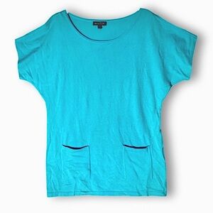 Marble Light Blue Knit Cold-Shoulder Short Sleeve Top